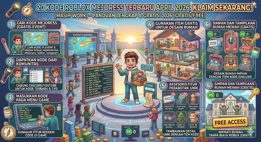 buatkan gambar 20 Kode Roblox Mejoress Terbaru April 2026, Klaim Sekarang! tolong buatkan gambar yang berbeda